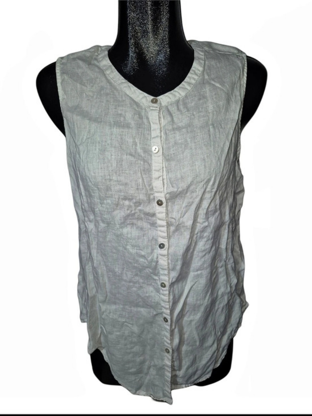 Christian Siriano White 100% Linen Button Front Sleeveless Top Size L